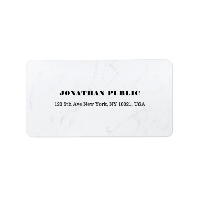 Stylish Minimalist Modern White Marble Template Label (Front)