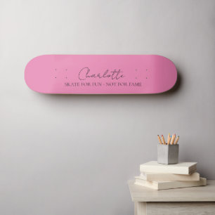 Stylish Minimalist Monogram Name Pink Skateboard