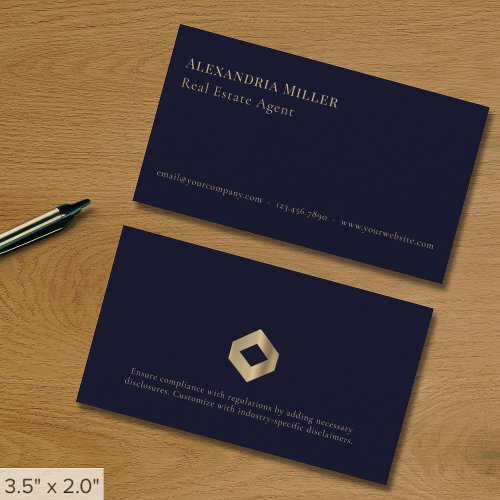 Stylish Minimalist Navy Blue and Gold Business Card