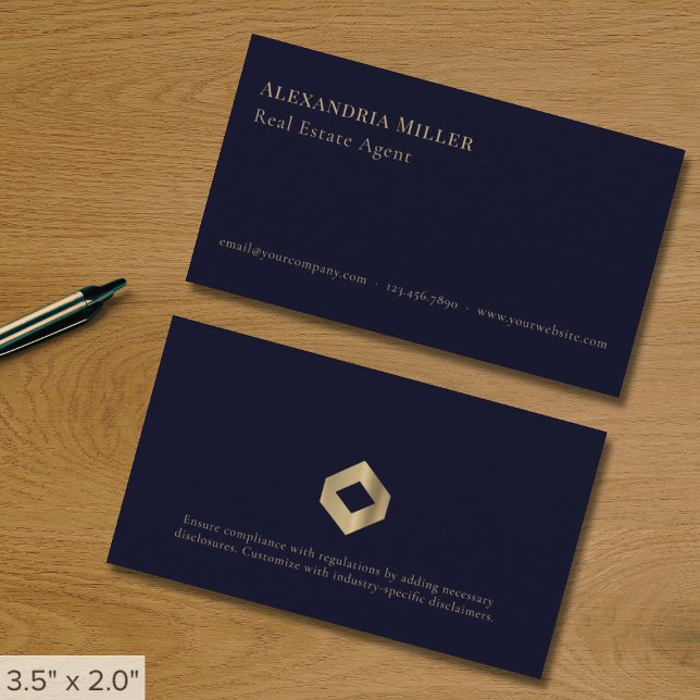 Stylish Minimalist Navy Blue and Gold Business Card (Creator Uploaded)