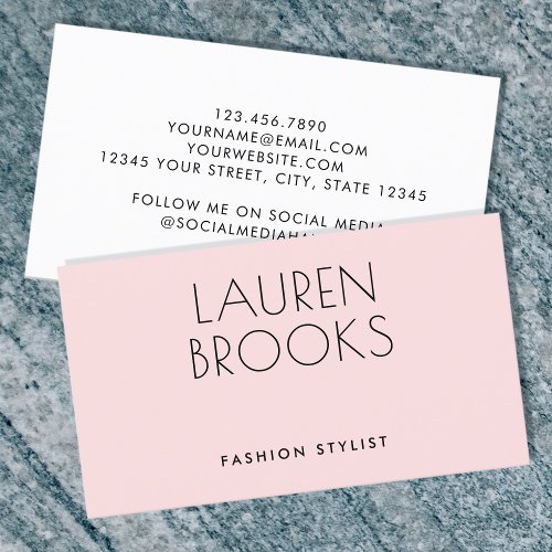 Stylish Minimalist Personalized Blush Pink Business Card