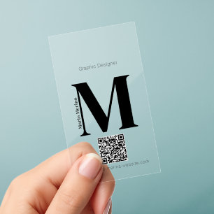 Stylish Minimalist QR-code Transparent One Letter Clear Business Cards