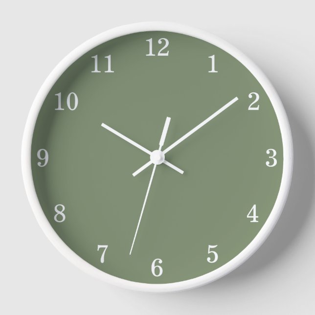 Stylish Minimalist Sage Green Wall Clock (Front)