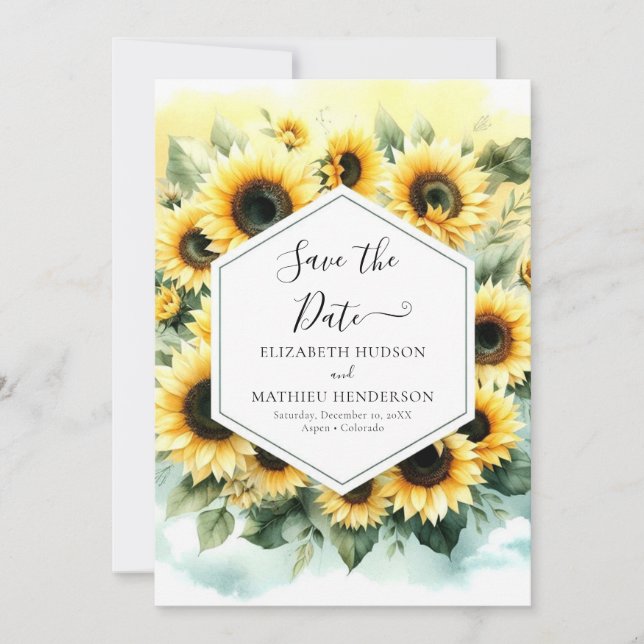 Stylish Minimalist Sunflower Wedding Save The Date (Front)