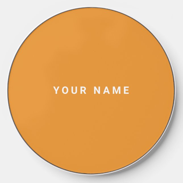 Stylish Minimalist Tangerine | Custom Name Wireless Charger (Front)