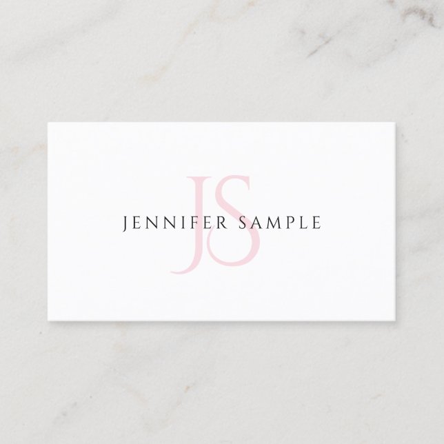 Stylish Minimalist Template Pink Monogram Modern Business Card (Front)