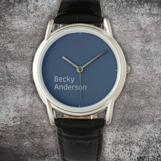 Stylish Minimalist Text Design on Blue Watch
