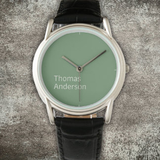 Stylish Minimalist Text Design on Green Watch