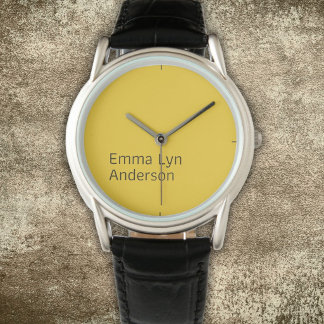Stylish Minimalist Text Design on Yellow Watch