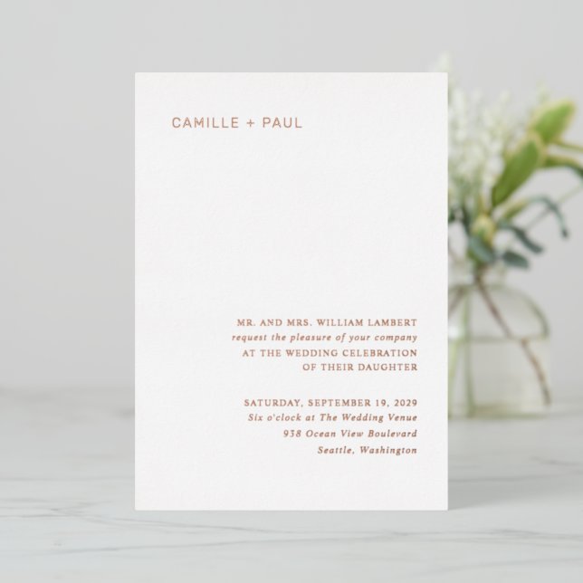 Stylish Minimalist Wedding Foil Invitation (Standing Front)