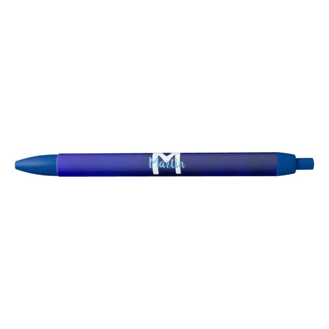 Stylish Minimalist White And Blue Monogram Pen (Front)