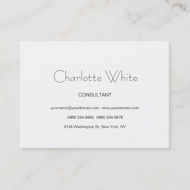 Stylish Minimalist White Feminine Business Card (Front)