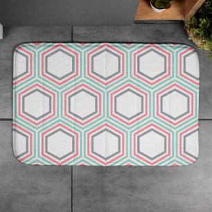 Stylish Mint and Coral Geometric Pattern Bathroom Mat