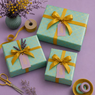 Stylish Mint and Gold Mermaid Wrapping Paper Sheets