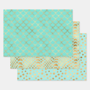 Stylish Mint and Gold Wrapping Paper Sheets