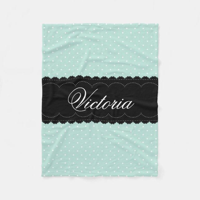 Stylish Mint Blue Black Design Custom Name Fleece Blanket (Front)