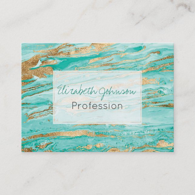 Stylish Mint Gold Abstract Marble Liquid Paint Business Card (Front)