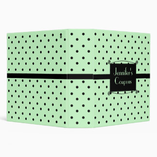 Stylish Mint Green & Black Polka Dot Custom Binder