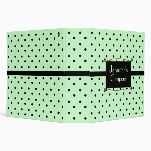 Stylish Mint Green & Black Polka Dot Custom Binder (Background)