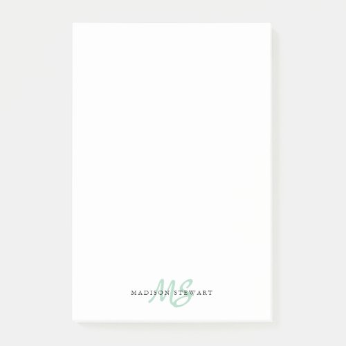 Stylish Mint Green Chic Brush Script Monogram Cute Post_it Notes