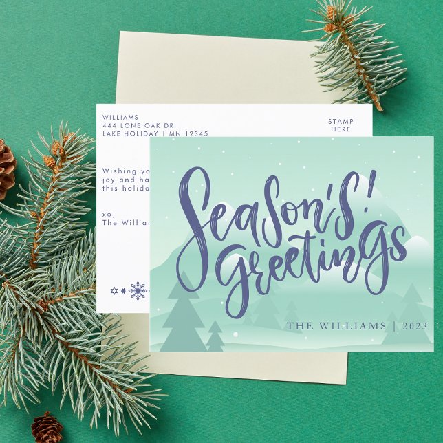 Stylish Mint Green Season's Greetings Personalized Holiday Postcard (Creator Uploaded)