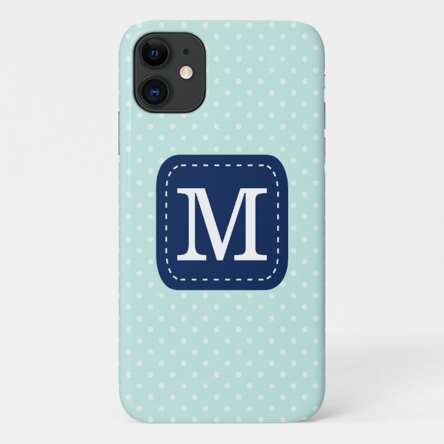 Stylish Mint Polka Dot Pattern Custom Monogram Case-Mate iPhone Case (Back)