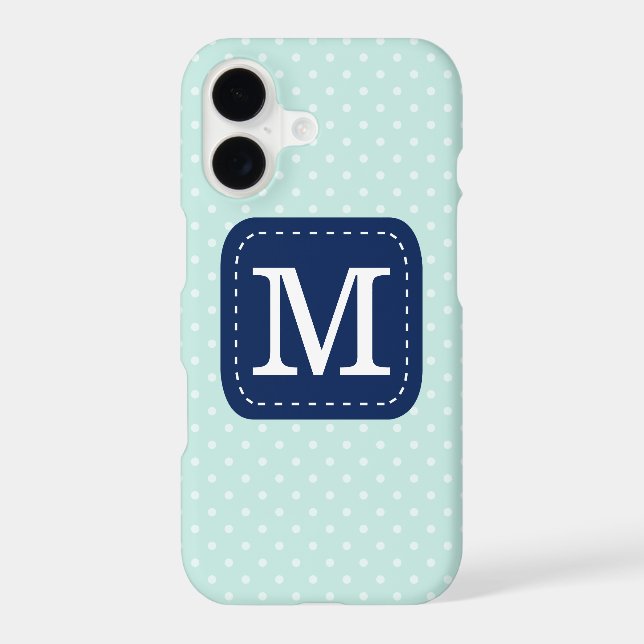 Stylish Mint Polka Dot Pattern Custom Monogram Iphone Case (Back)