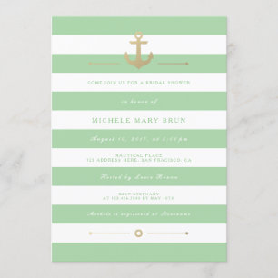 Stylish Mint Striped Nautical Bridal Shower Invite