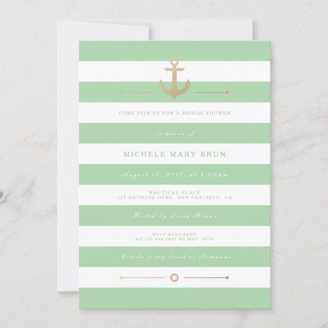 Stylish Mint Striped Nautical Bridal Shower Invite (Front)