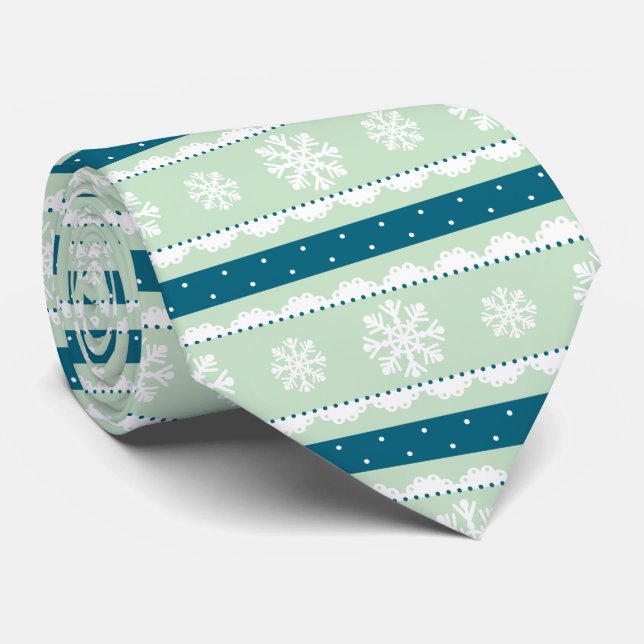 Stylish Mint Teal  White Christmas Snowflakes Tie (Rolled)