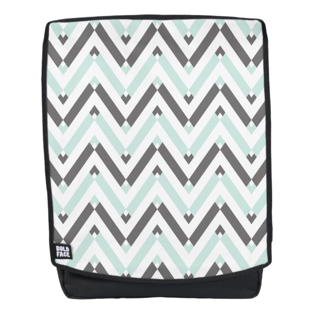 Stylish Mint White Gray Chevron Pattern Backpack (Front)