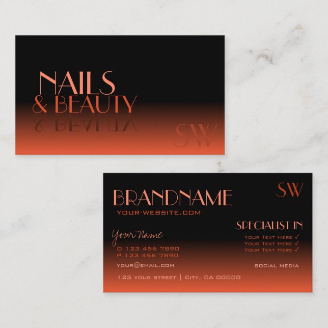 Stylish Mirror Font Classic Black Orange Monogram Business Card (Front/Back)
