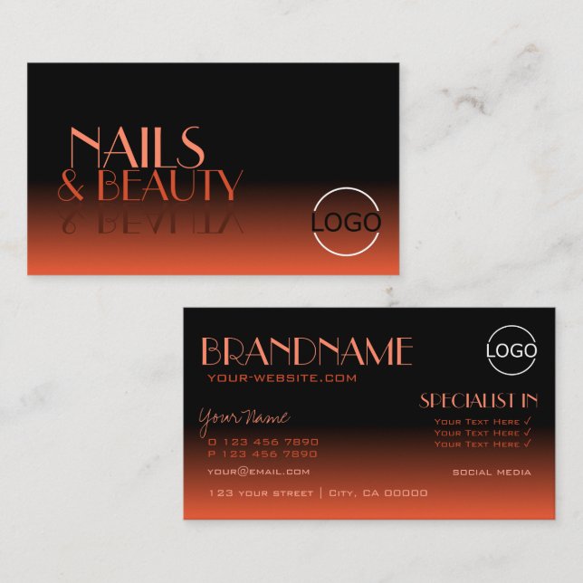 Stylish Mirror Font Classic Black Reddish add Logo Business Card (Front/Back)