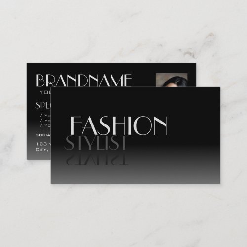 Stylish Mirror Font Classic Black White with Photo Business Card
