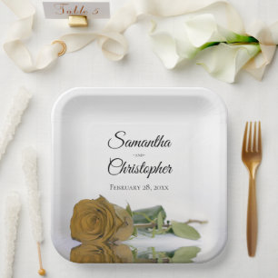 Stylish Mirrored Gold Ochre Rose Elegant Wedding Paper Plates