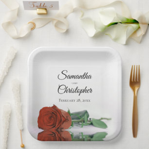 Stylish Mirrored Rust Orange Rose Elegant Wedding Paper Plates