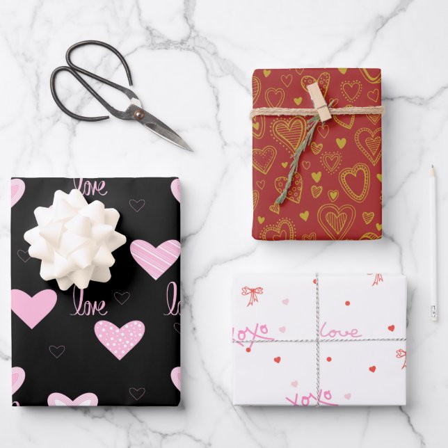 Stylish Mixed Color Valentine's Day Wrapping Paper Sheets (Front)