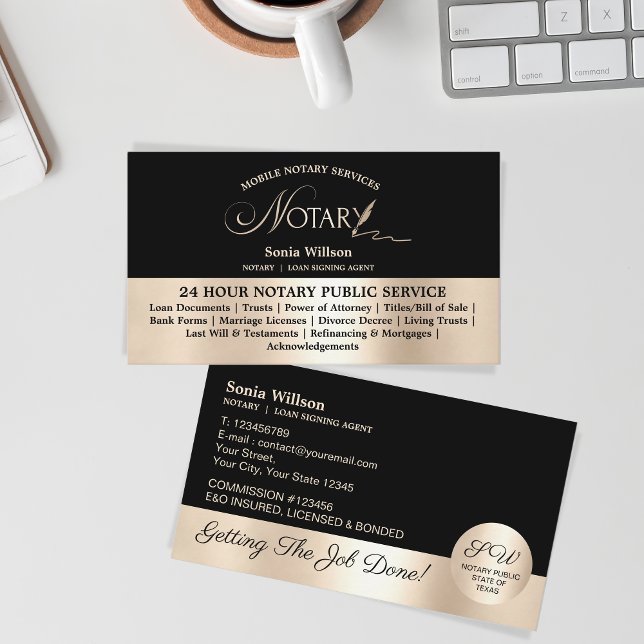 Stylish Mobile Notary & Loan Signing Agent Law Business Card (Creator Uploaded)