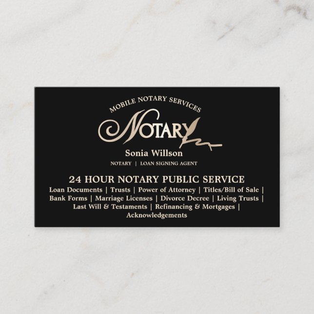 Stylish Mobile Notary & Loan Signing Agent Law Business Card