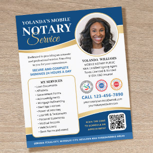 Stylish Mobile Notary Public QR Code Blue Editable Flyer