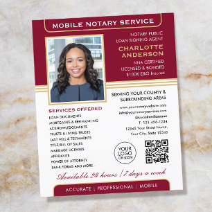 Stylish Mobile Notary Service Photo Burgundy Gold Flyer