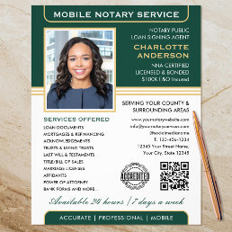 Stylish Mobile Notary Service Photo Green Gold Flyer
