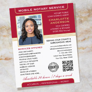 Stylish Mobile Notary Service Photo Red Gold Flyer