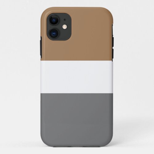 Stylish Mocha Brown White Dark Gray Wide Stripes iPhone 11 Case