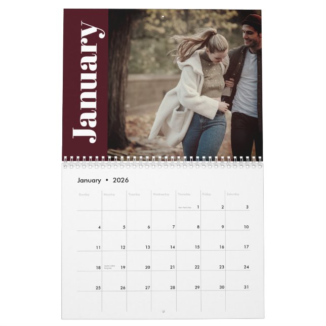 Stylish & Modern 2024 Family Custom Photo Elegant Calendar (Jan 2026)