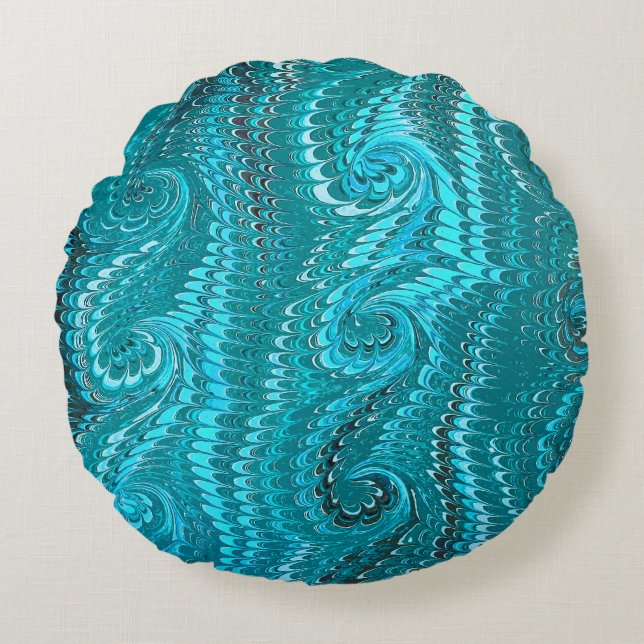 Stylish Modern Abstract Blue Swirls Marble Pattern Round Pillow (Front)