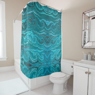Stylish Modern Abstract Blue Swirls Marble Pattern Shower Curtain