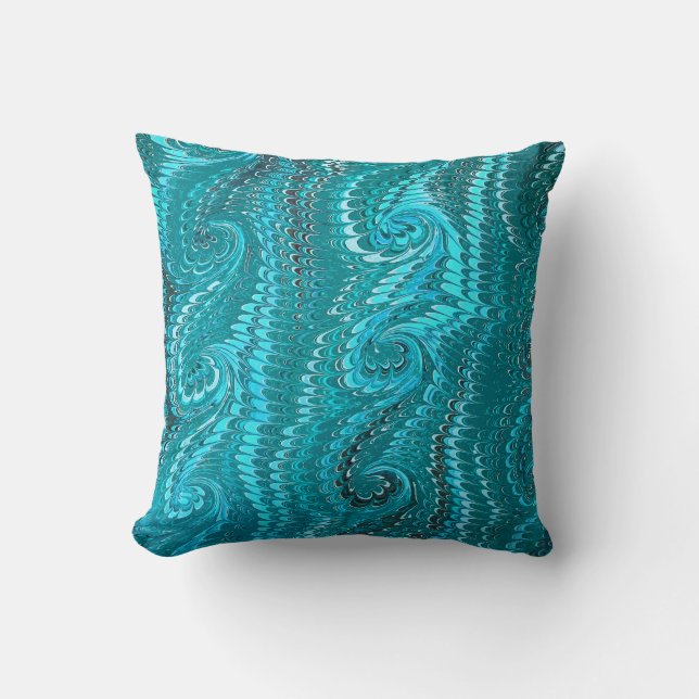 Stylish Modern Abstract Blue Swirls Marble Pattern Throw Pillow (Front)