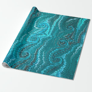 Stylish Modern Abstract Blue Swirls Marble Pattern Wrapping Paper