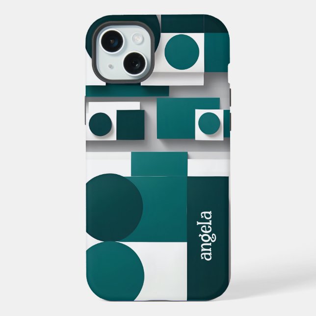 Stylish modern abstract geometric teal white iPhone case (Back)
